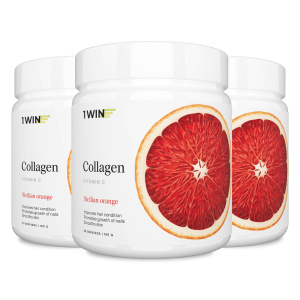 1WIN / Коллаген + Витамин С, Collagen + Vitamine C, Вкус: Сицилийский апельсин,  набор из 3-х банок