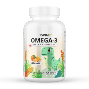 1WIN /Omega-3 Kids + Vitamins D & E, Детская Омега-3, вкус апельсин, 120 капсул