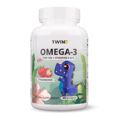 1WIN / Omega-3 Kids+Vitamins D&E, клубника, 60 капсул